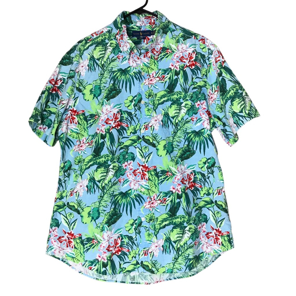 Ralph Lauren Tropical Floral Hawaiian Shirt Button Down Short Sleeve Men’s XL